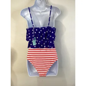 Adisputent Womens Patriotic Stars Stripes Ruffle Bikini Set Blue Red White‎ M thumbnail 3