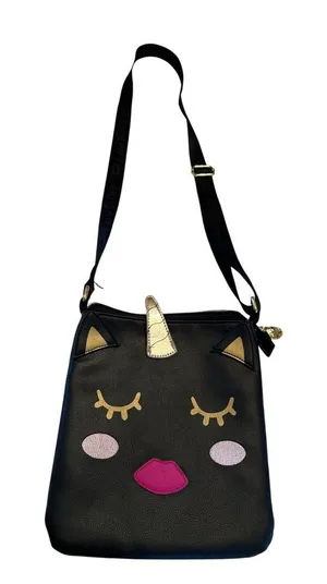 Betsey Johnson Womens Black Kitten Face Shoulder Bag 9.5"x8.5" SKU 6935 thumbnail 1