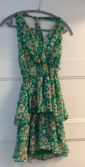 Green halter mini dress floral thumbnail 1