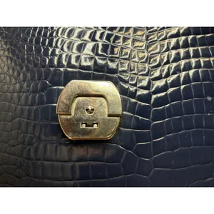 Valerie Barad Vintage Navy Blue Croc Embossed Satchel Crossbody Bag Metal Handle thumbnail 8