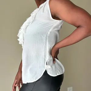 Ann Taylor Loft White Ruffle Button Down Tank Top Size Small thumbnail 4