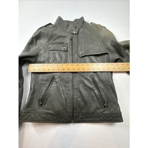 Banana Republic 100% Leather Women S Green Soft Jacket Moto Discolored thumbnail 4