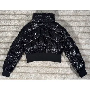 Stoosh Jacket Womens Medium Black Glossy Bubble Coat Cropped Shiny Puffer New thumbnail 7