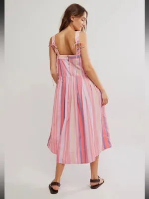 Free People Primavera Stripe Midi‎ Dress Women’s size Medium Cottagecore Boho thumbnail 3