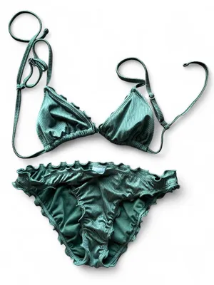 Target forest green bikini with lettuce hem thumbnail 1