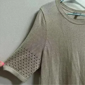 COS Women’s Short Sleeve Knit Summer Sweater‎ Beige Cream Cutout Minimalist M thumbnail 2