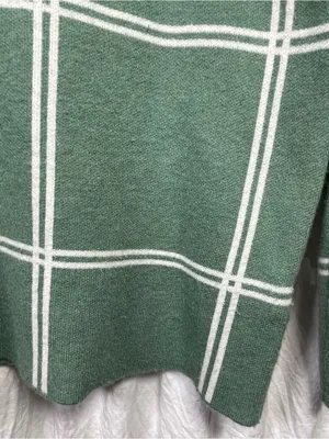 Rachel Roy Sweater Medium Plaid Knit Hoodie Green White Women's Soft Cozy thumbnail 3