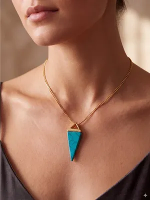 Crystal Wolf Triangle Turquoise And Gold Plated Necklace O/S NWT Bohemian Hippie thumbnail 1