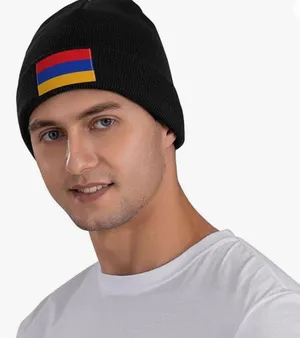 Black Knit Beanie with Armenian Flag Logo Design thumbnail 6