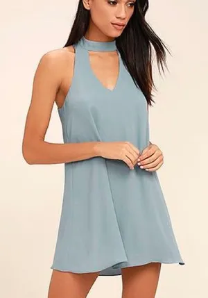 Lulus Groove Thing Light Blue Halter Neck Sleeveless Mini dress size M thumbnail 1