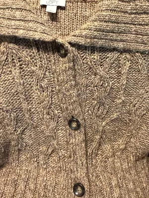 LOFT Brown Cable Knit Long Cardigan with Wide Collar thumbnail 2