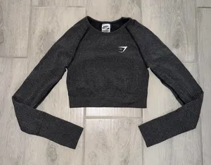 Gymshark Gray Black Seamless Crop Long Sleeve Top - Size XS thumbnail 1