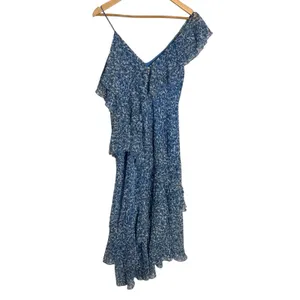 Alice + Olivia Olympia Blue Floral Print Silk Ruffled Asymmetric Midi Dress 2 thumbnail 10