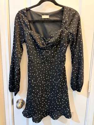 Alter’d State Star Print Mini Dress XS Black Celestial Sweetheart Long Sleeve Coquette thumbnail 1