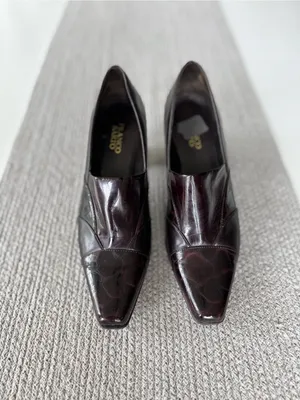 Vintage Franco Sarto Dark Brown Croc Embossed Faux Leather Block Heels Shoes 10 thumbnail 2