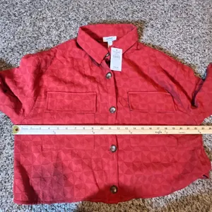 Privy Baked Apple‎ Red Textured Geometric Cropped Button Down Jacket Small NEW thumbnail 5