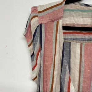 Free People Blue & Pink Vertical Striped Short Sleeve Wrap Dress Womens L Mini thumbnail 10