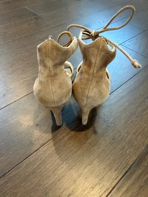 Nine West Suede Lace-Up Open-Toe Heels in Tan Size 7 - C37-085 thumbnail 3