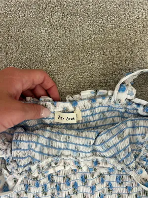 Smocked Blue Floral Ruffle-Hem Mini Dress Size XS thumbnail 2