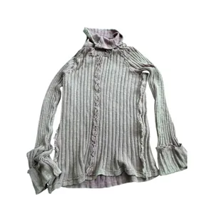 We The Free Free People Rose Ribbed Knit Mock Neck Distressed‎ Top Large thumbnail 2