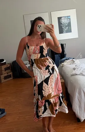 Shore Brand printed smocked midi dress thumbnail 1