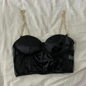 Black Satin Mesh Bustier With Gold Chain thumbnail 1