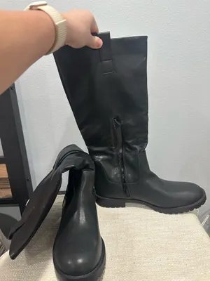 Black mid rise leather boots Size 10 thumbnail 2
