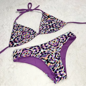 Trippy Purple Geometric Print Triangle Bikini Set Size Small Beach Rave Festival thumbnail 4