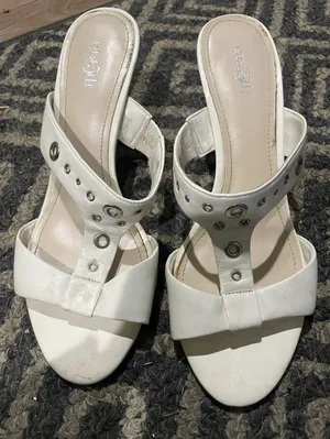 East 5th White Grommet Studded T-Strap Heeled Sandals thumbnail 1