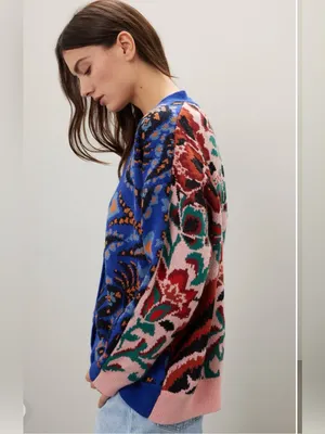 Farm Rio Toucans Scarf Mixed Prints Knit Long Sleeve Cardigan Size Small thumbnail 2