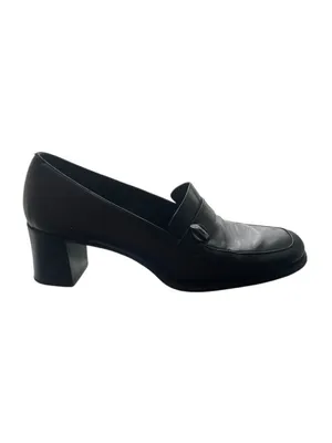 Vintage 90s Bandolino Black Leather Block Heel Wide Square Toe Loafers 8.5 thumbnail 3