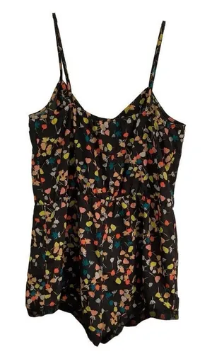 Urban Outfitters Kimchi Blue Black Floral Button Front Baby Doll Romper womens M thumbnail 1