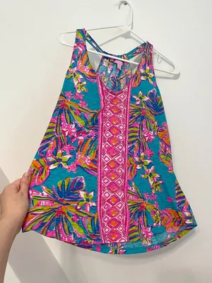 LILLY PULITZER Minka Trapeze Tank Top Sea Blue Summer Haze Pink Tropical Floral thumbnail 9