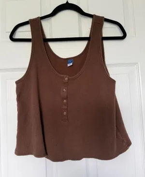 Old Navy Brown Henley Waffle Knit Tank Top Size Small thumbnail 1