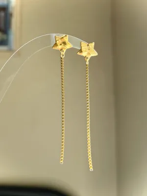 Handmade quality gold tone fully stainless steel chain & star dangle earrings 🌟 thumbnail 4