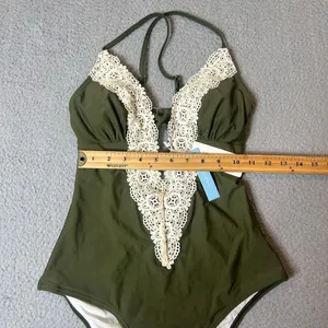 Cupshe Swimsuit Womens S‎ Green Lace Plunge One Piece Swimsuit NEW thumbnail 5