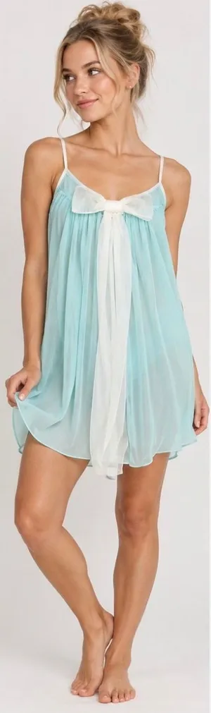 NWT Vintage Betsey Johnson Teal Tricot Nylon Babydoll Chemise Slip Dress Y2K S thumbnail 1