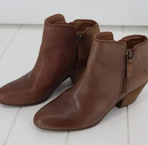 Frye Judith Double Zip Leather Ankle Boots 6.5M Brown Western Boho Block Heel thumbnail 1