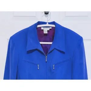 Vintage Allison Taylor Silk Blazer Jacket Small Blue 80s Retro Preppy Career thumbnail 6