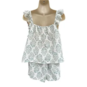 Rachel Zoe Floral Pajama Set 2 Pc Cotton Shorts Top Blue Green floral White M thumbnail 3