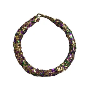 Sparkle Mardi Gras Purple Green‎ Gold Bling Hoop Earrings NWOT Party Sequins thumbnail 2