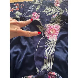 Japona Floral Maxi Dress Navy‎ Blue Pink White Tropical V Neck Midi Size M thumbnail 4