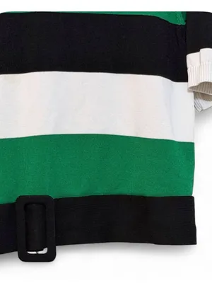 Eva Mendes New York & Co Women’s Short-sleeve Green Stripped Belted Knit Sweater thumbnail 7