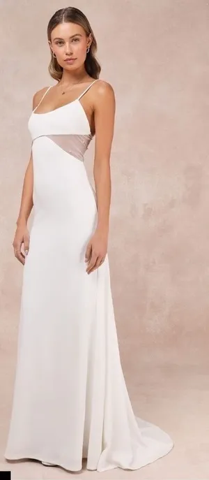 LULU's Wedding Bridal Elegant Sexy Pearl Accent Chic Gown with Train NWOT thumbnail 1