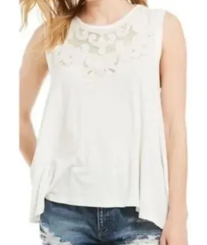 Free People Women's Meant to Be Mesh Lace Tank Top Linen Blend White Size Small‎ thumbnail 1