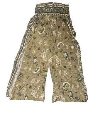 Earthbound Olive Paisley Split Leg Palazzo Pants Boho Festival Medium Hippie thumbnail 3