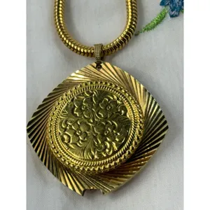 Vintage Waltham Pendant‎ Watch Necklace Gold Tone Sunburst Floral Swiss Made thumbnail 3