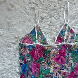 Victoria's Secret Teddy Bodysuit Vintage Gold Label Lingerie Sheer Floral Sz M thumbnail 4