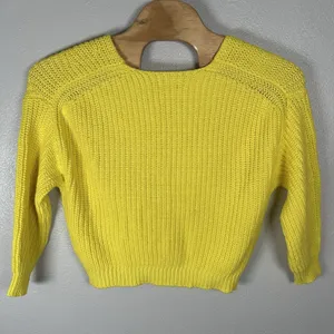 Anthropologie Maeve Yellow Chunky Knit Sweater Sz Medium Cotton Wool Blend Vneck thumbnail 3