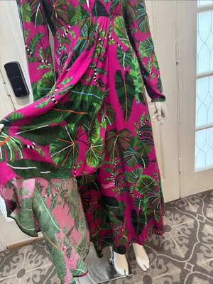 Farm Rio Boho Tropical Print Long Sleeve Maxi Dress in Fuchsia Size Small thumbnail 8